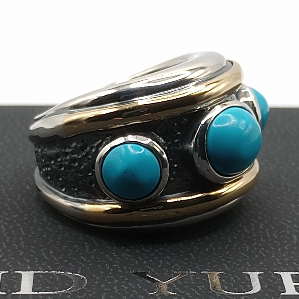 David Yurman Turquoise and Silver Ring with Gold Highlights - Picture 3 of 9